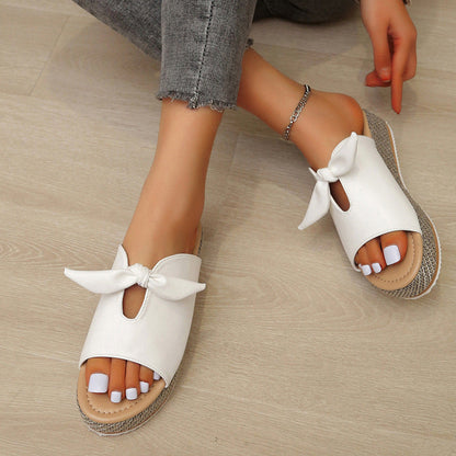 elveswallet Colorblock Bows Lightweight Platform Slippers