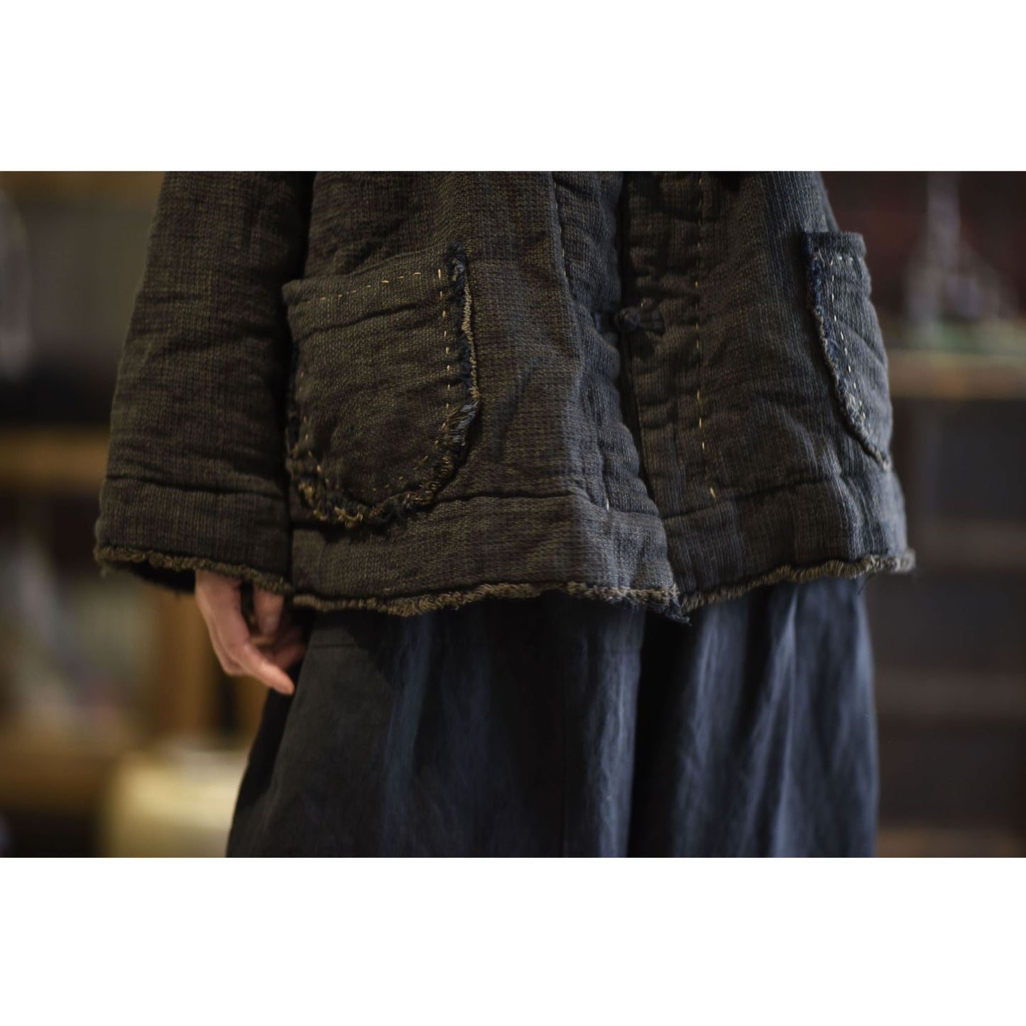 ELVESWALLET 2025 22/11 Dongyang, winter literary and retro yarn-dyed linen hand-cut rough edge disc buckle cotton cardigan cotton clothes