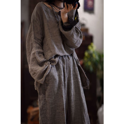 ELVESWALLET 2025 22/3/Shirt, spring literary and retro textured linen loose pullover shoulder lazy shirt