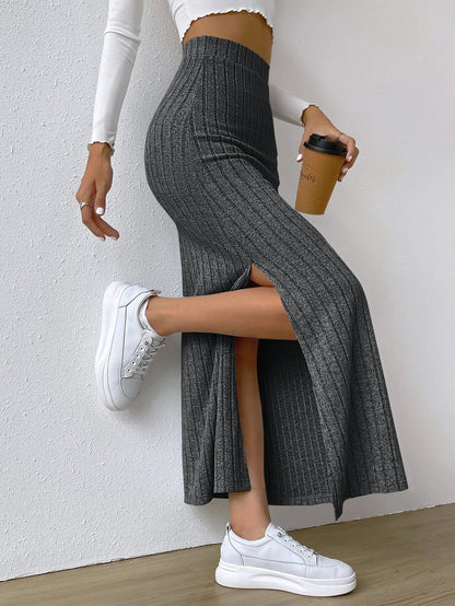 elveswallet CozyKnit High-waisted slim-fitting side slit knitted long skirt