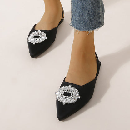 elveswallet Pointed Toe Rhinestones Flat Sandals