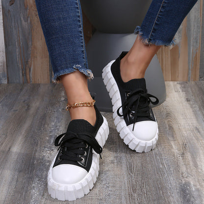 elveswallet Colorblock Platform Fly knit Lace-up Sneakers