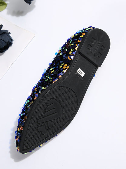 elveswallet Colorful Sequin Shallow Mouth Flat Ballet Flats