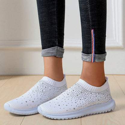 elveswallet Rhinestones Hollow Out Knit Sneakers