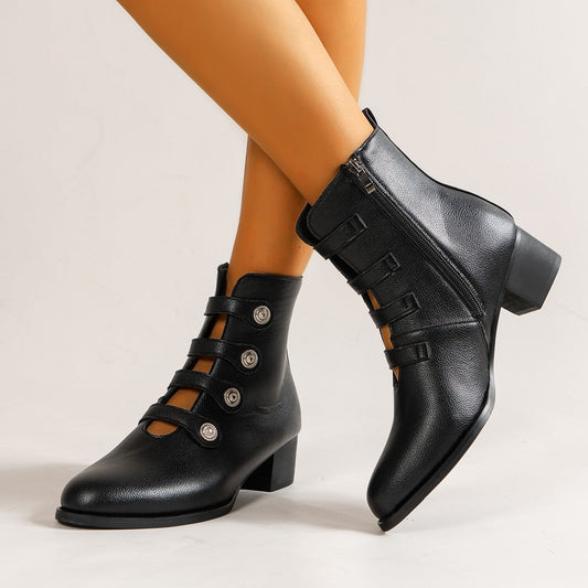 elveswallet Black Lace Up Cutout Side Zip Booties