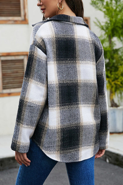 elveswallet Single-breasted Coarse Woven Plaid Shirt Jacket