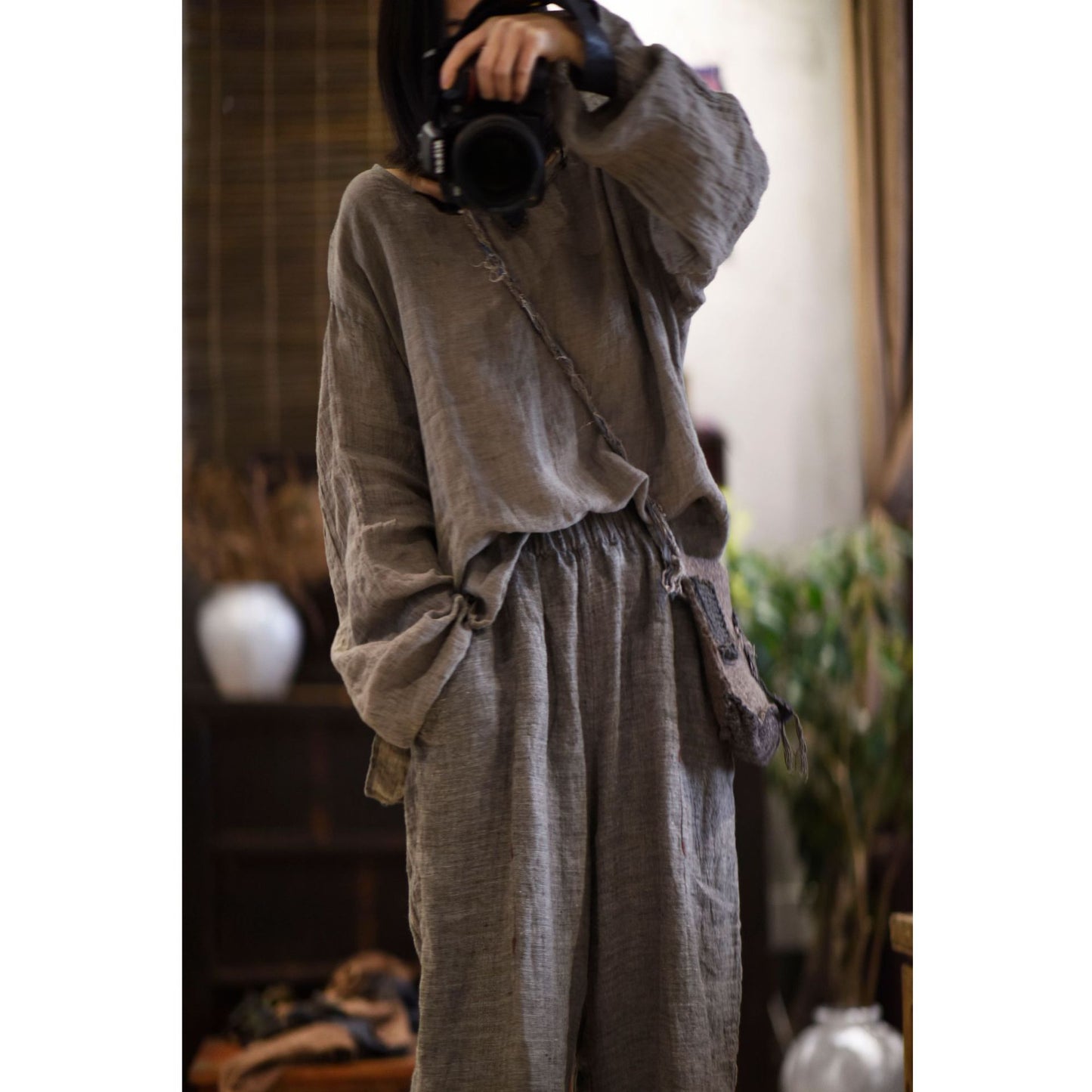 ELVESWALLET 2025 22/3/Shirt, spring literary and retro textured linen loose pullover shoulder lazy shirt