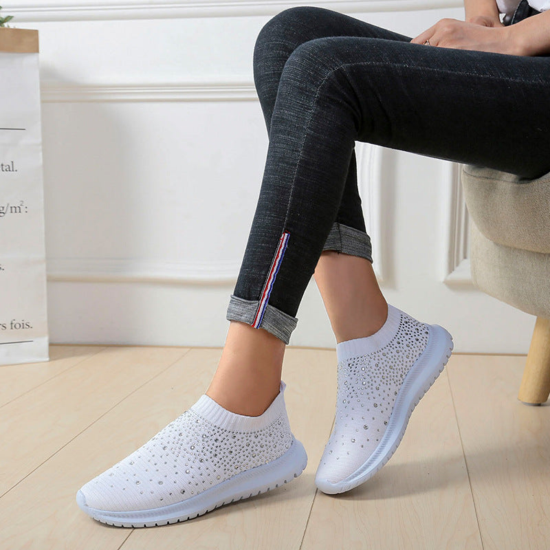 elveswallet Rhinestones Hollow Out Knit Sneakers