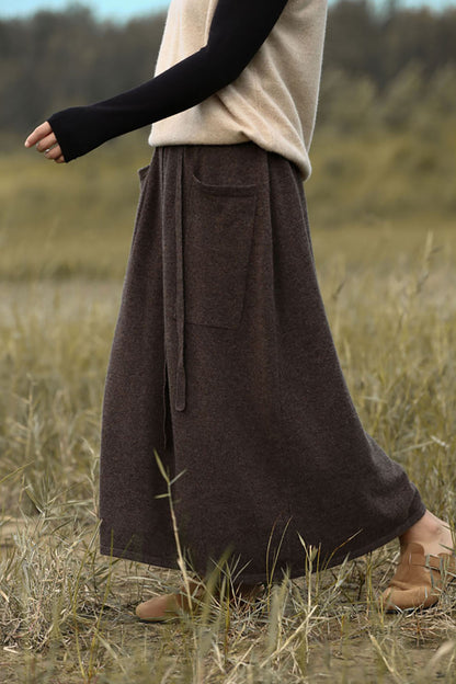 elveswallet 100% Pure Wool High-Waisted Pockets A-line Skirt