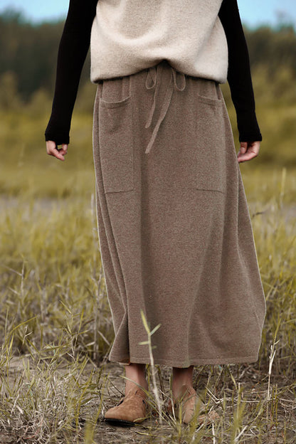 elveswallet 100% Pure Wool High-Waisted Pockets A-line Skirt