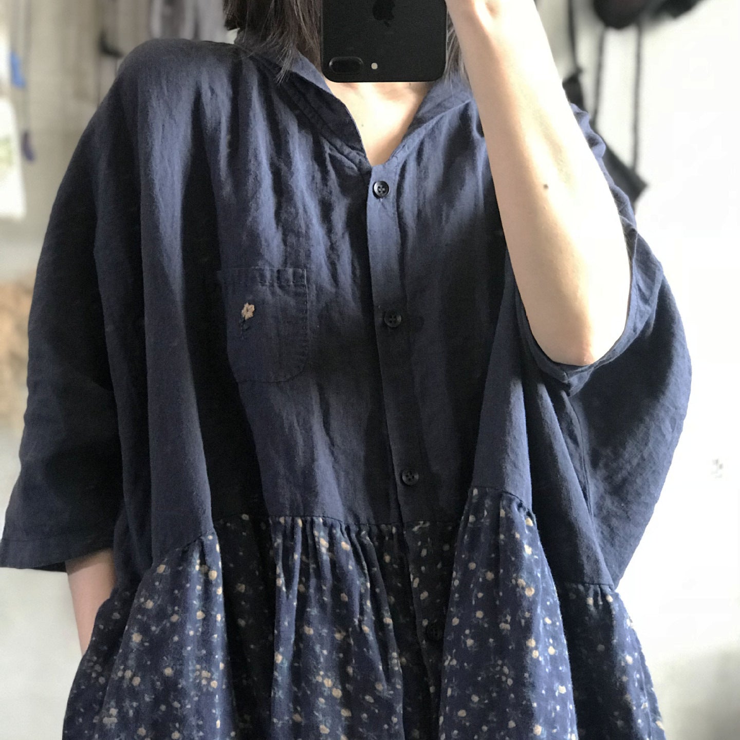 ELVESWALLET 2025 21/5 Dokdo, linen literary and retro spring and summer floral splicing pleated half-sleeved cardigan dress