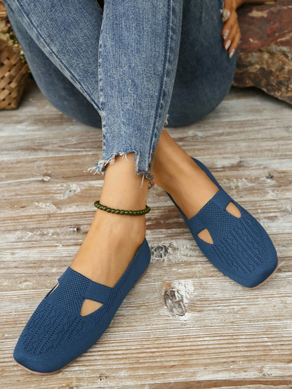 elveswallet Navy knits hollow slip on shoes