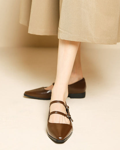 elveswallet One-line buckle flat Mary Jane shoes