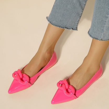 elveswallet Patent Leather Chain flat Shoes