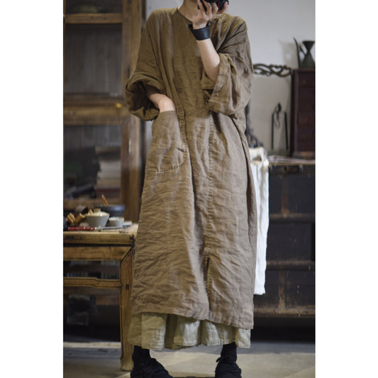 ELVESWALLET 2025 23/3 Changsheng, literary and retro minimalist linen pullover robe dress