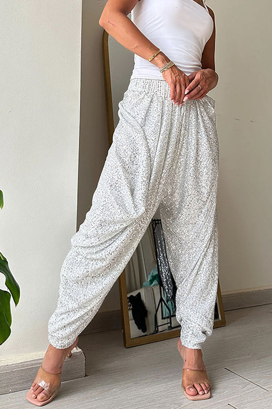 elveswallet Elastic Waist Loose Fit Sequin Lantern Pants