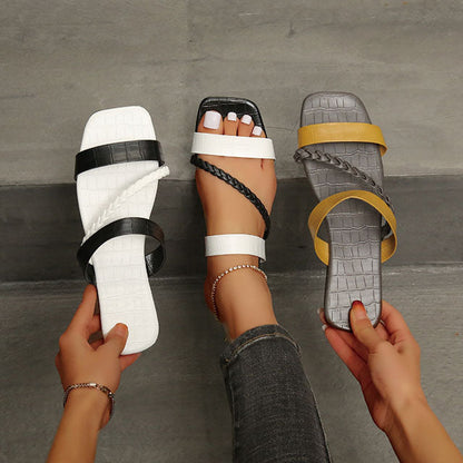 elveswallet Colorblock Cross Strap Flat Slippers