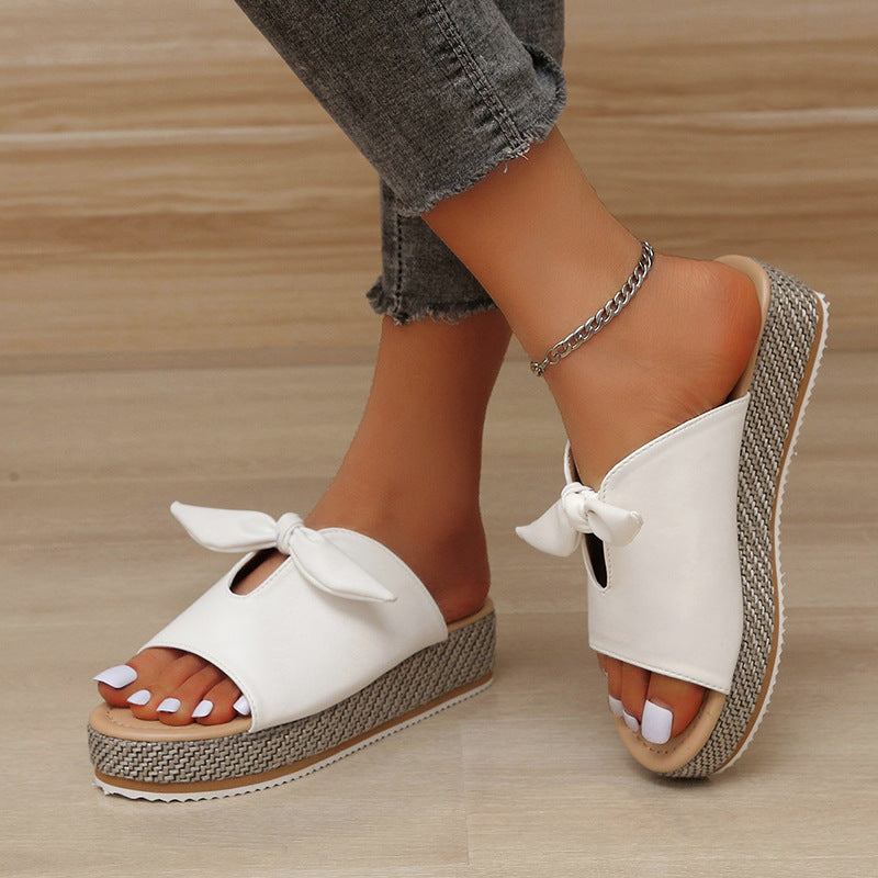 elveswallet Colorblock Bows Lightweight Platform Slippers