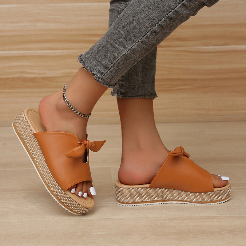 elveswallet Colorblock Bows Lightweight Platform Slippers