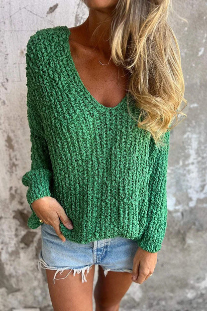 elveswallet Chunky knitted V-neck cozy long-sleeved sweater