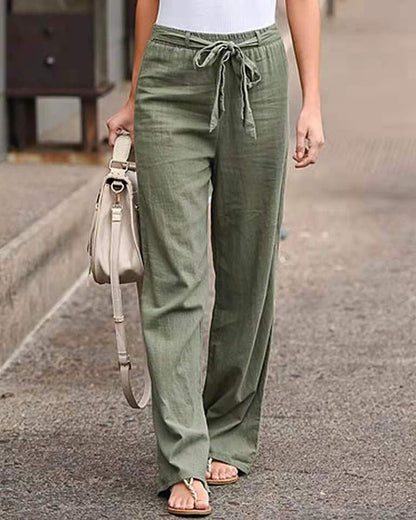 elveswallet Cotton and linen waist tie loose wide-leg pants