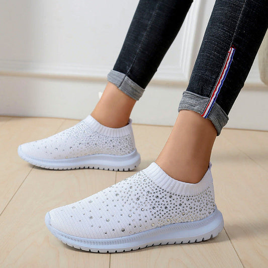 elveswallet Rhinestones Hollow Out Knit Sneakers