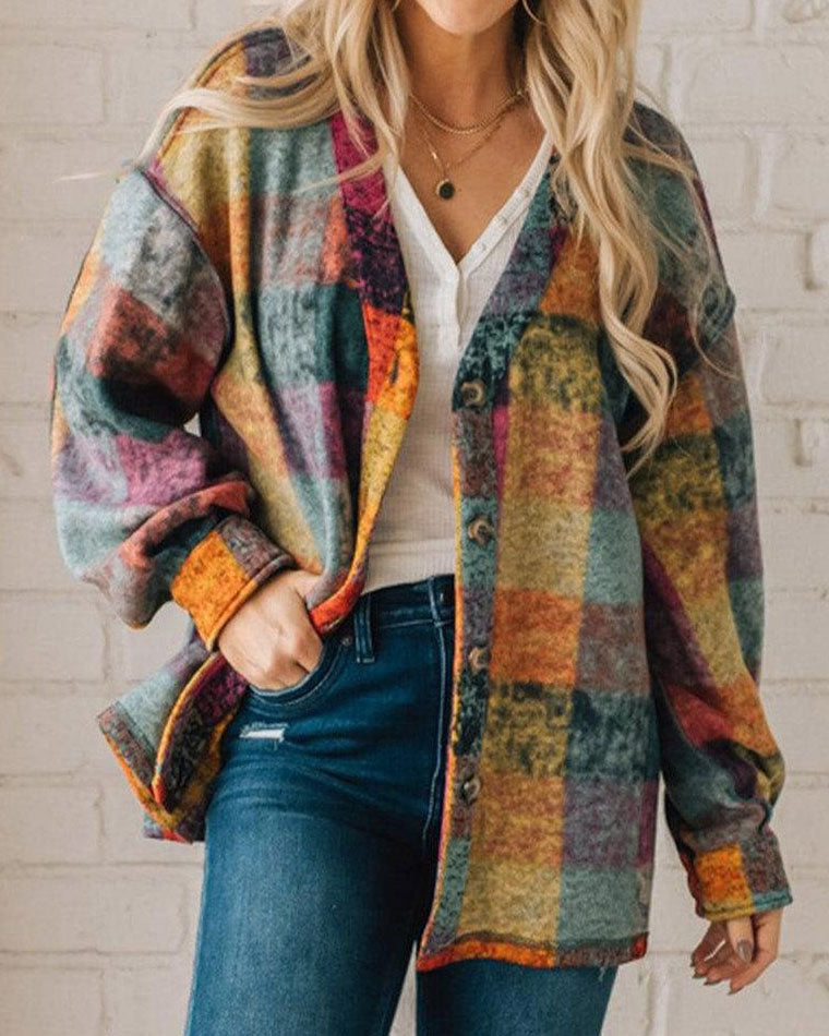 elveswallet Loose multicolor plaid collarless jacket