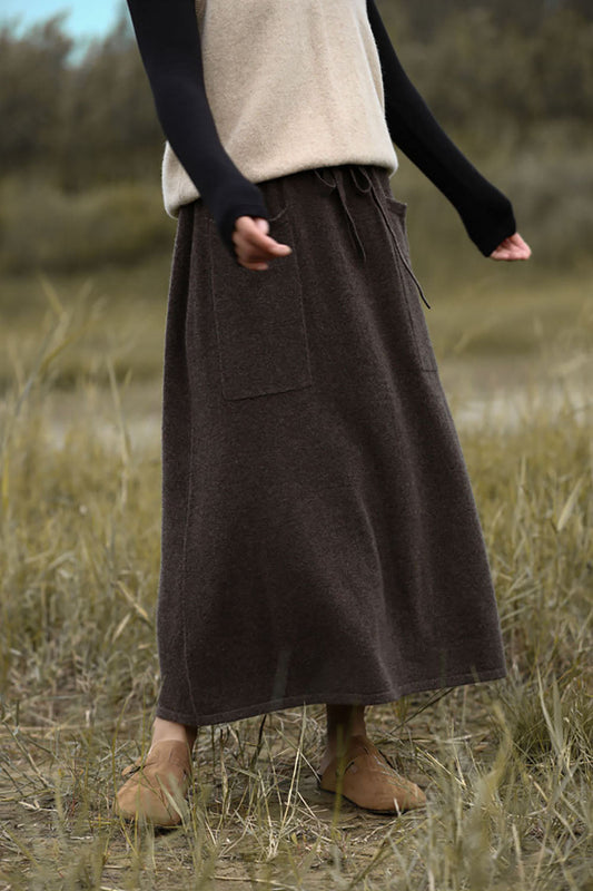 elveswallet 100% Pure Wool High-Waisted Pockets A-line Skirt