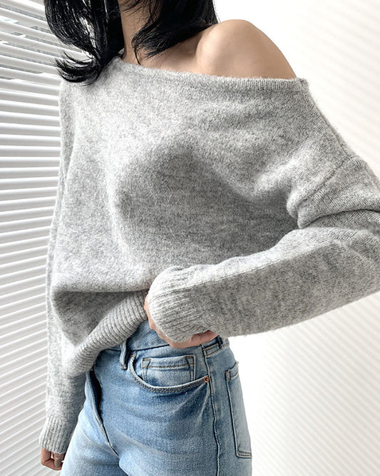 elveswallet Mohair One-shoulder Knit Sweater