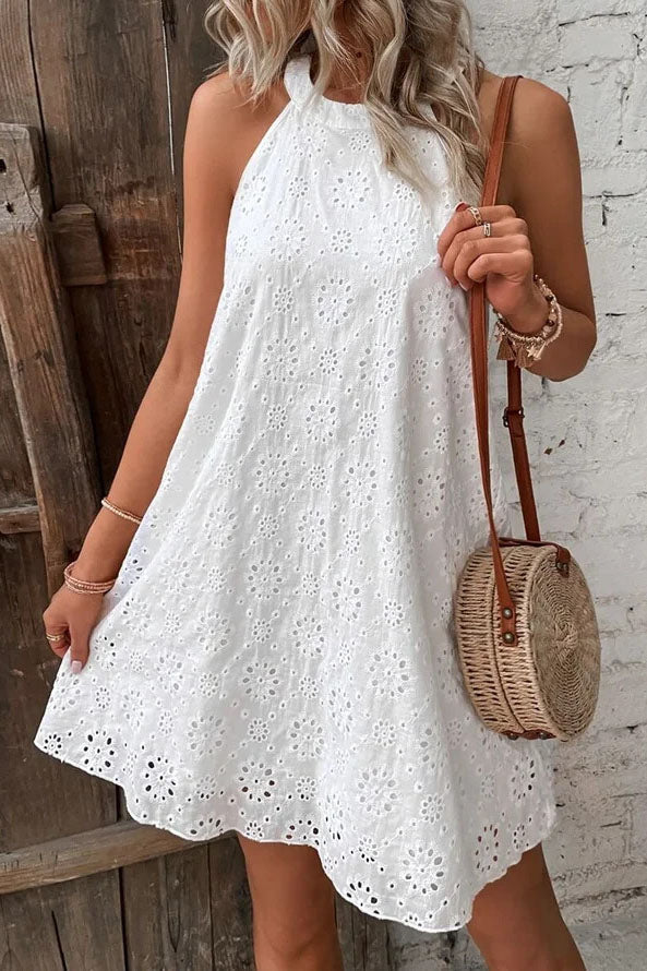 elveswallet Sleeveless Embroidered Halterneck Mini Dress