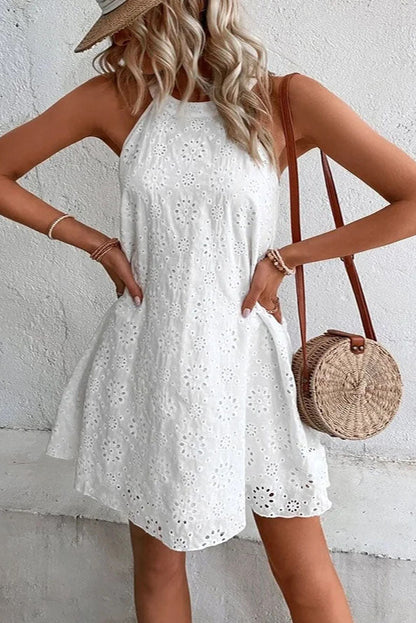 elveswallet Sleeveless Embroidered Halterneck Mini Dress