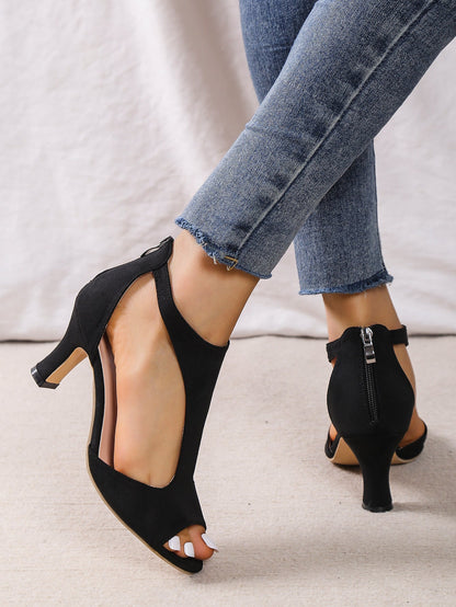 elveswallet Back Zipper Peep Toe High Heel Sandals