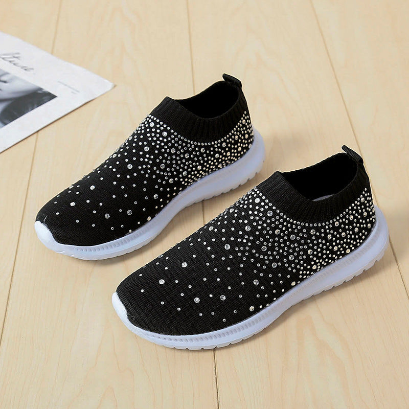 elveswallet Rhinestones Hollow Out Knit Sneakers