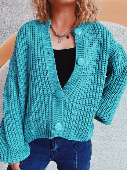 elveswallet Large round button cropped knitted cardigan