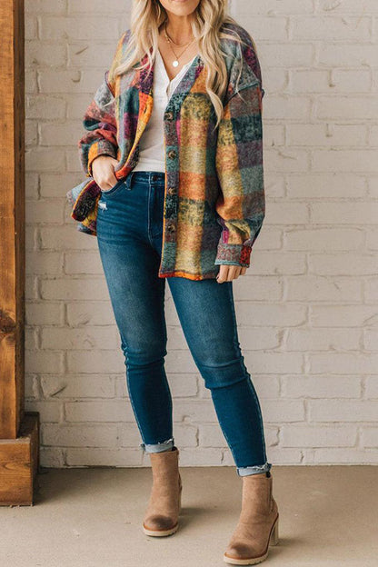 elveswallet Loose multicolor plaid collarless jacket