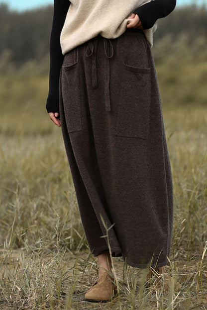 elveswallet 100% Pure Wool High-Waisted Pockets A-line Skirt