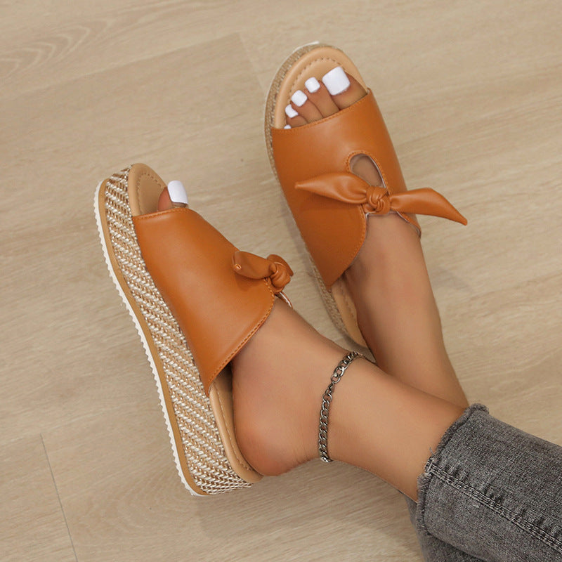 elveswallet Colorblock Bows Lightweight Platform Slippers