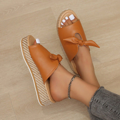 elveswallet Colorblock Bows Lightweight Platform Slippers