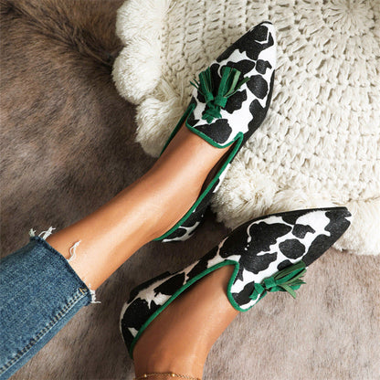 elveswallet Pointed-toe Fringe Leopard Contrast Mules