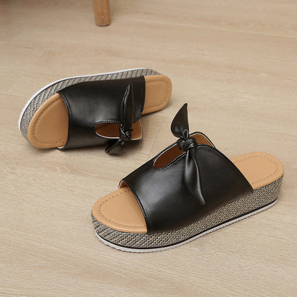 elveswallet Colorblock Bows Lightweight Platform Slippers