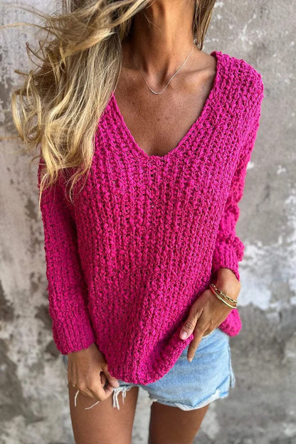 elveswallet Chunky knitted V-neck cozy long-sleeved sweater