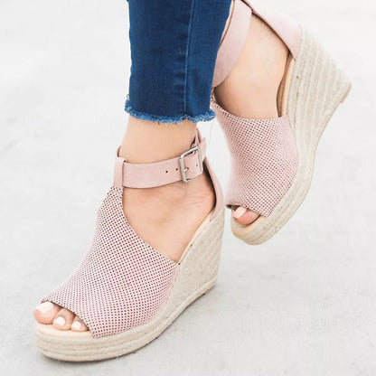 elveswallet Chic Espadrille Wedges Adjustable Buckle Sandals