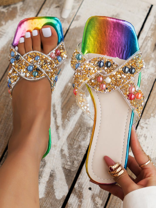 elveswallet Sequin Pearl Colorful Flat Sandals