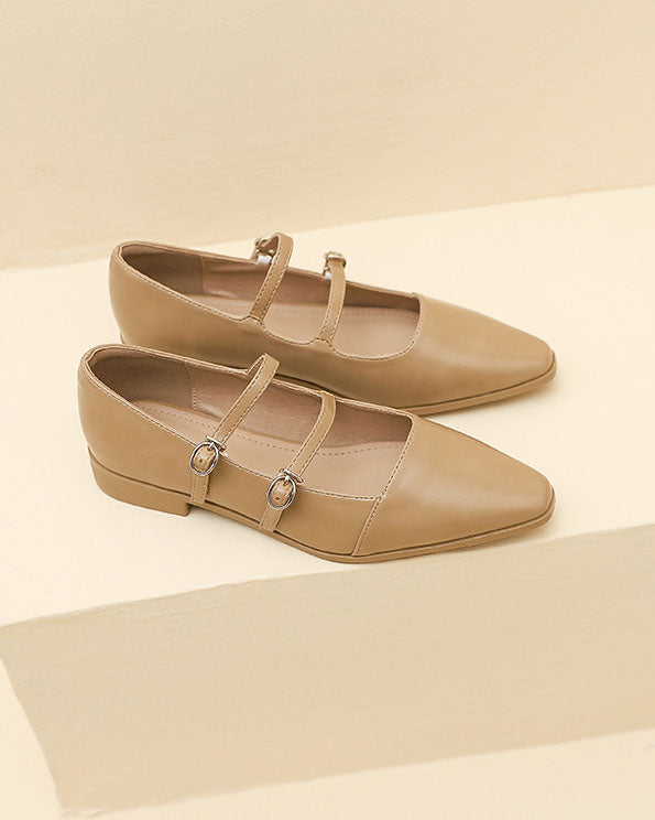 elveswallet One-line buckle flat Mary Jane shoes