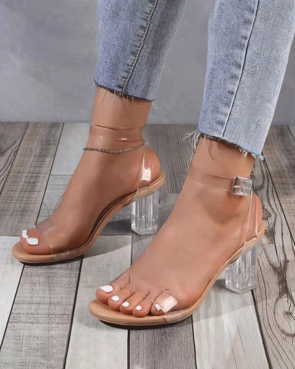 elveswallet Clear Strap Mid-High Heel Sandals