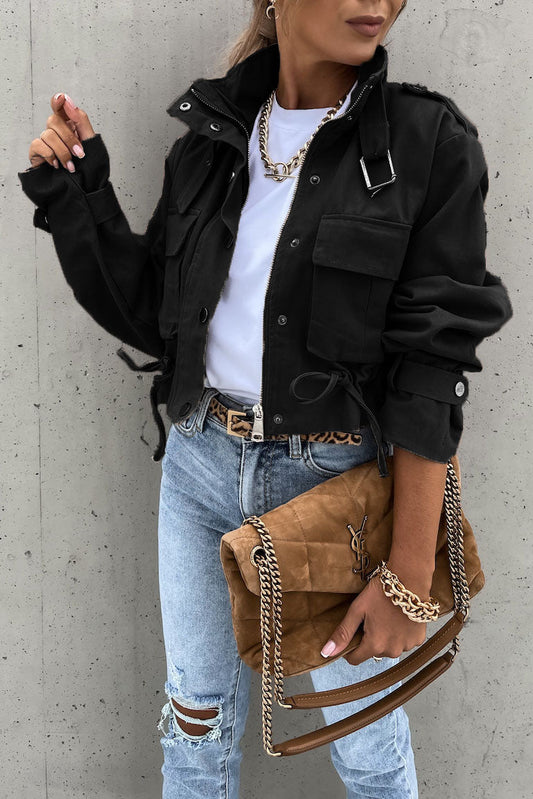 elveswallet Back In Town Washed Cropped Biker Jacket