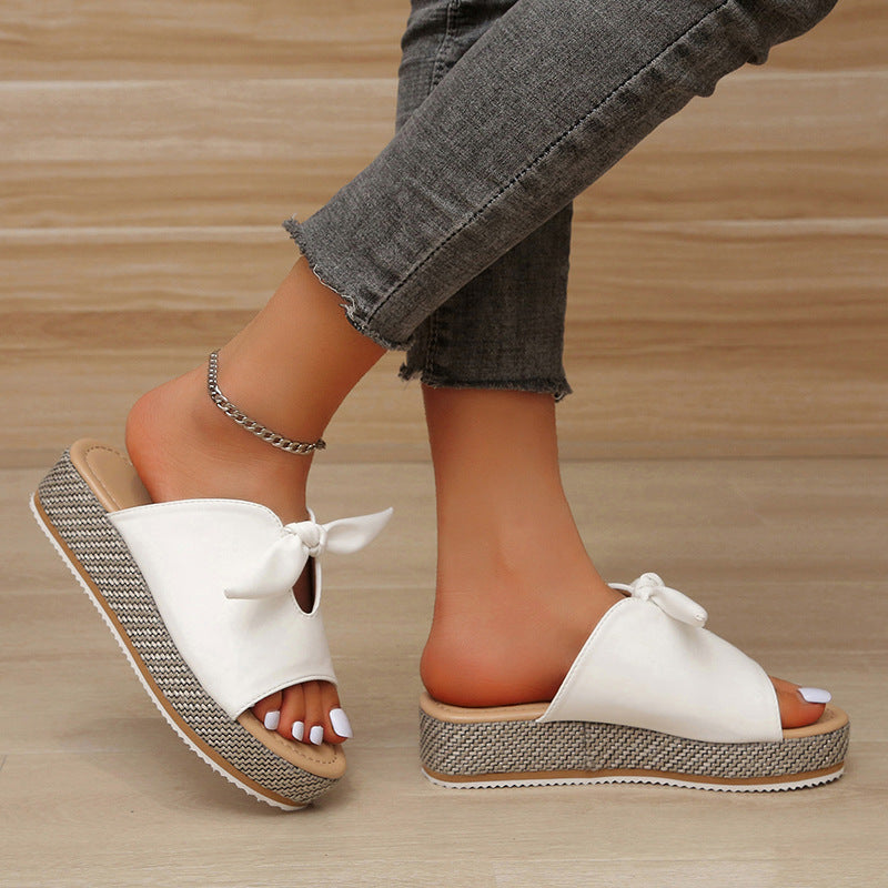 elveswallet Colorblock Bows Lightweight Platform Slippers