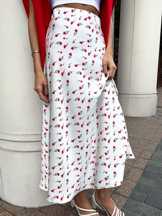 elveswallet Cherry print high-waisted A-line fishtail skirt