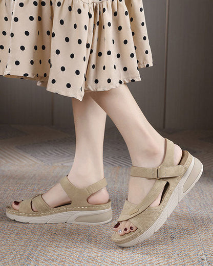 elveswallet Comfortable platform Velcro stitching sandals