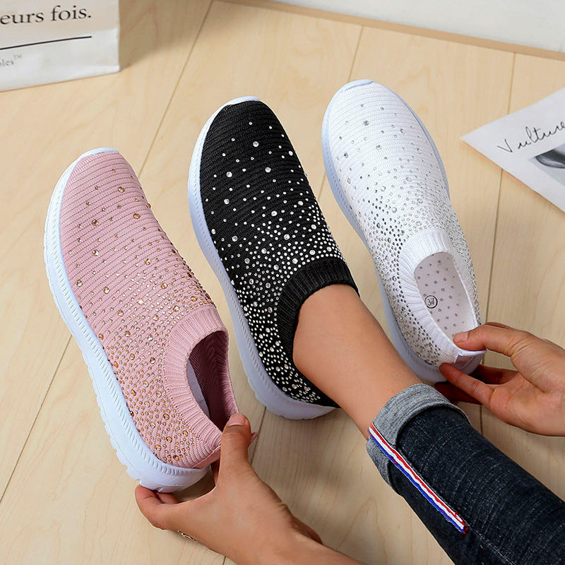 elveswallet Rhinestones Hollow Out Knit Sneakers